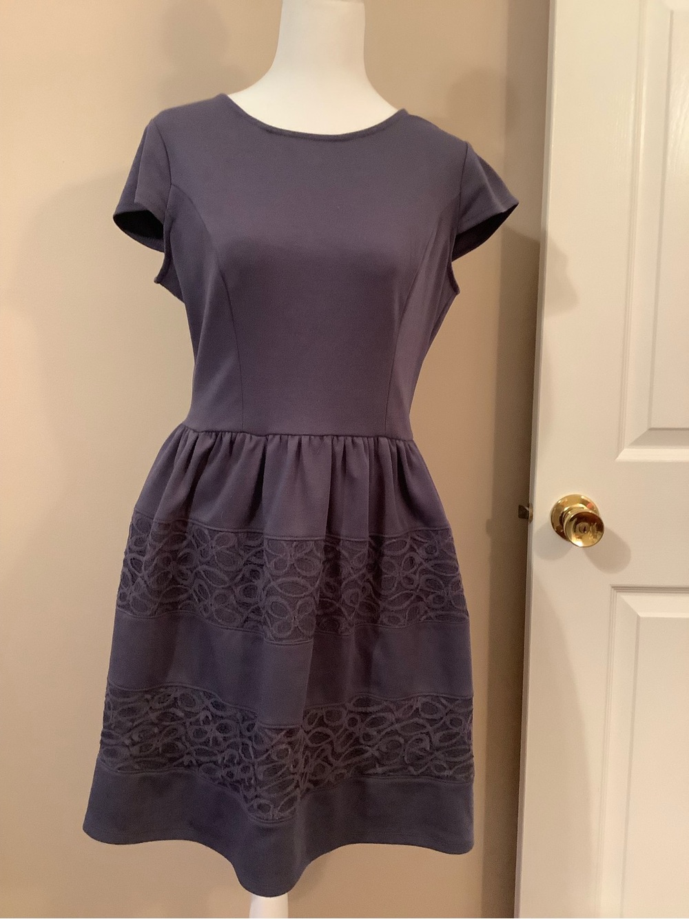 LC Lauren Conrad Navy Lace-Trim Fit & Flare Dress